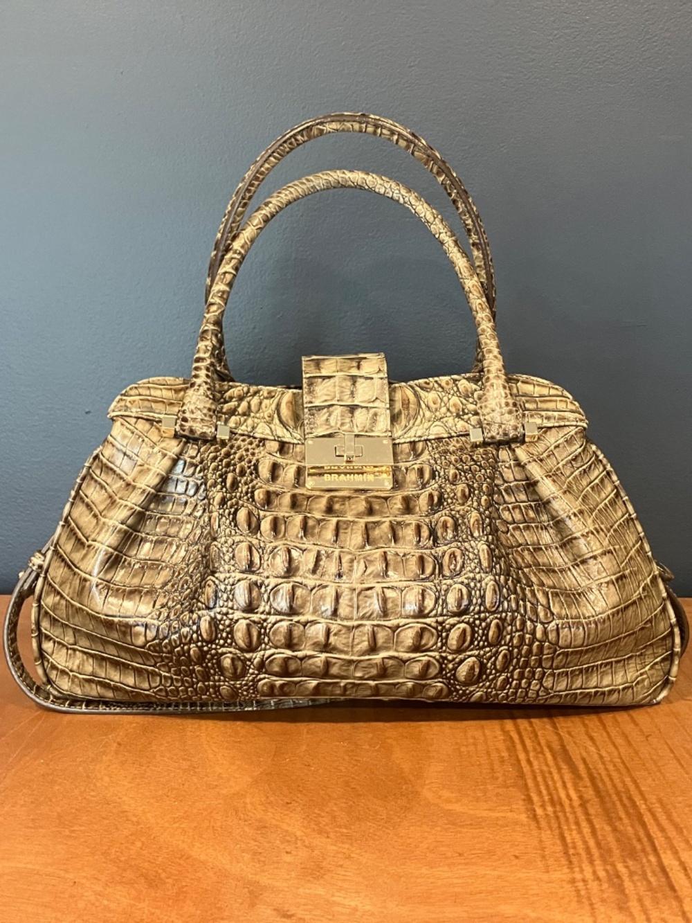 Brahmin Melbourne Collection Laura Satchel in Forest.  Excellent condition